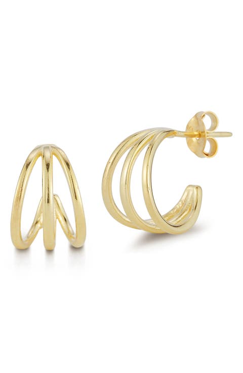 Triple Ring Huggie Hoop Earrings