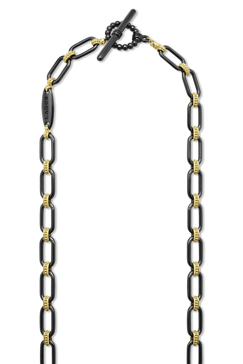 Signature Caviar Black Ceramic Link & Diamond Necklace, Alternate, color, BLACK