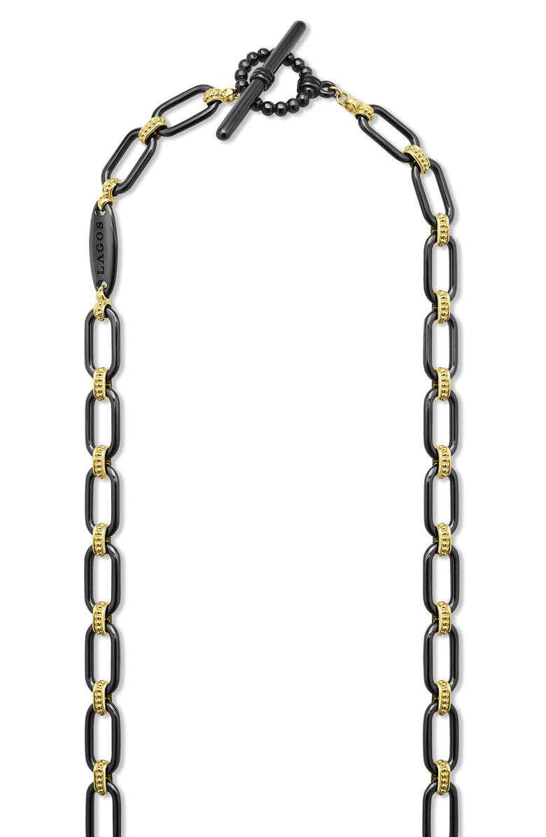 LAGOS Signature Caviar Black Ceramic Link & Diamond Necklace, Alternate, color, Black