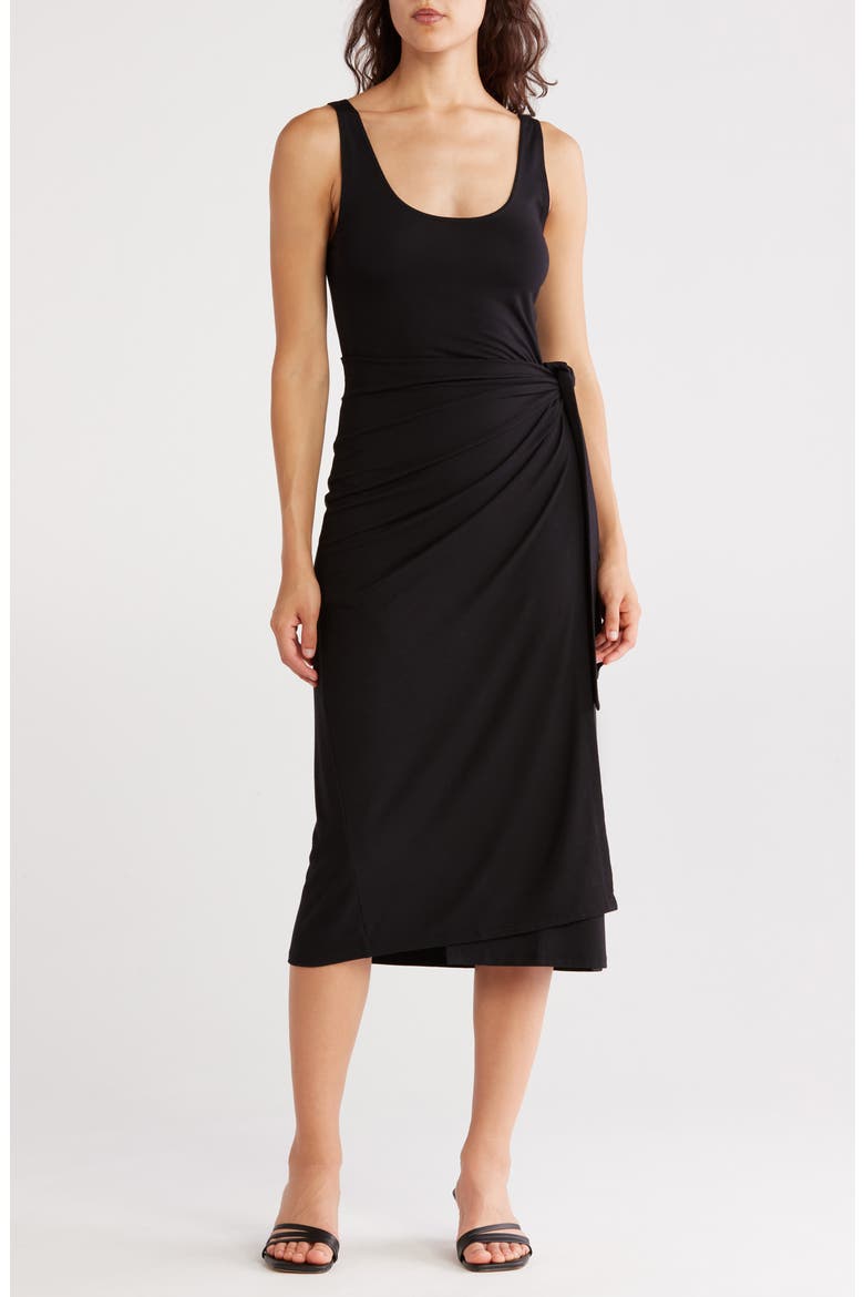 Scoop Neck Wrap Tank Dress, Main, color, BLACK