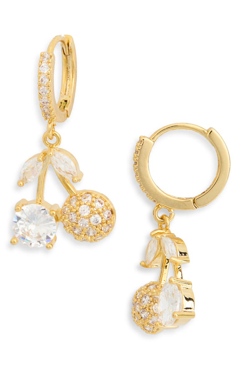 EYE CANDY LOS ANGELES CZ Pavè Cherry Drop Huggie Hoop Earrings, Main, color, Gold