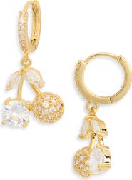 EYE CANDY LOS ANGELES CZ Pavè Cherry Drop Huggie Hoop Earrings
