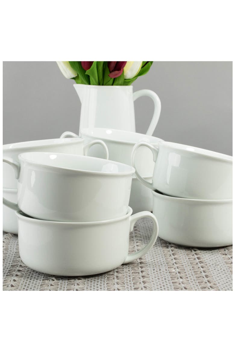 Set of 8 Soup Bowls with Handles, Alternate, color, WHITE