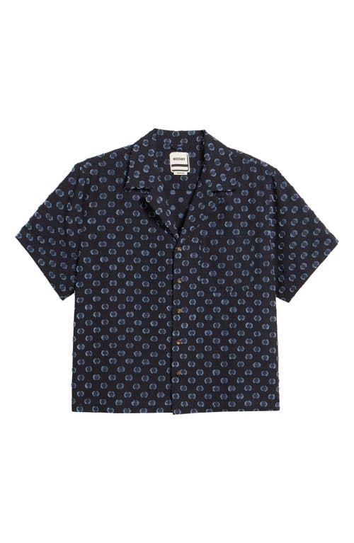 Rizort Jame Dot Print Cotton & Linen Camp Shirt In Navy