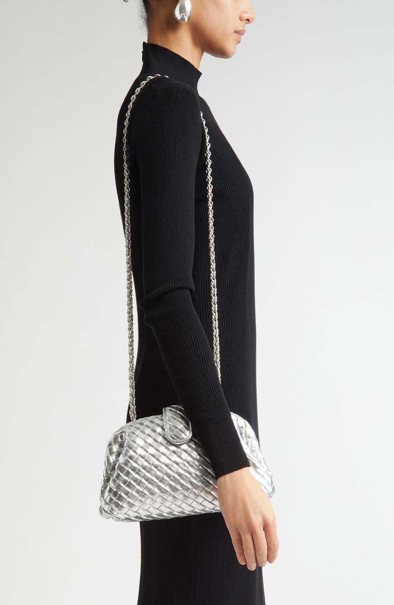 Bottega Veneta Mini Lauren 1980 Intrecciato Metallic Leather Clutch, Alternate, color, Silver/ Silver