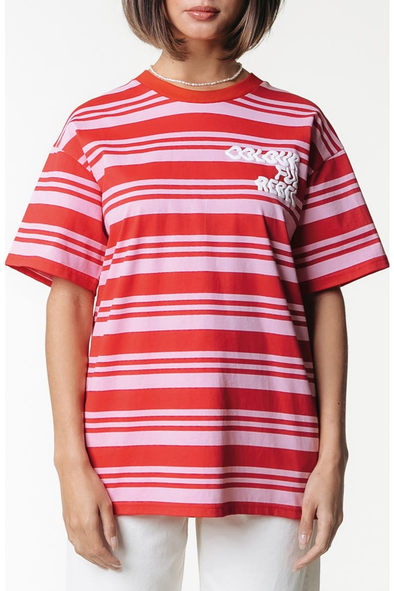 Puff Logo Stripe Loosefit Tee, Main, color, Fresh pink