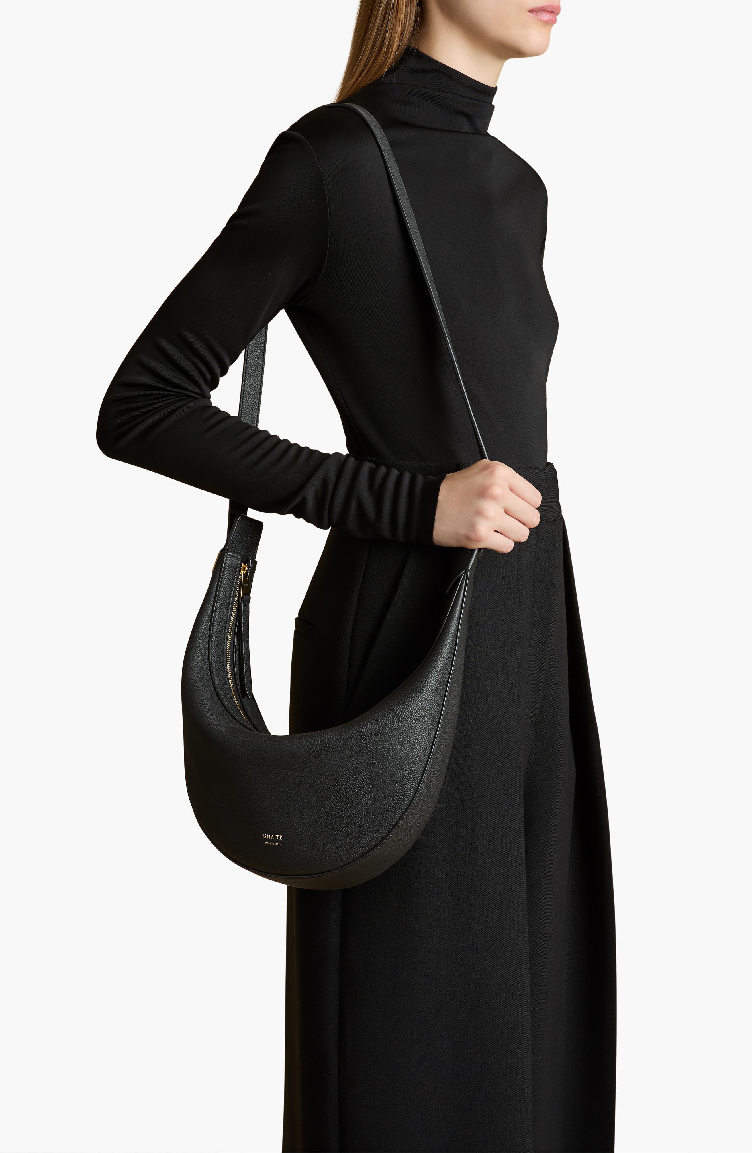 Khaite Small Augustina Suede Hobo Bag, Alternate, color, Black