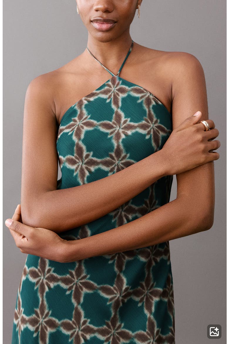 Floral Halter Maxi Dress, Alternate, color, PETROL BLUE