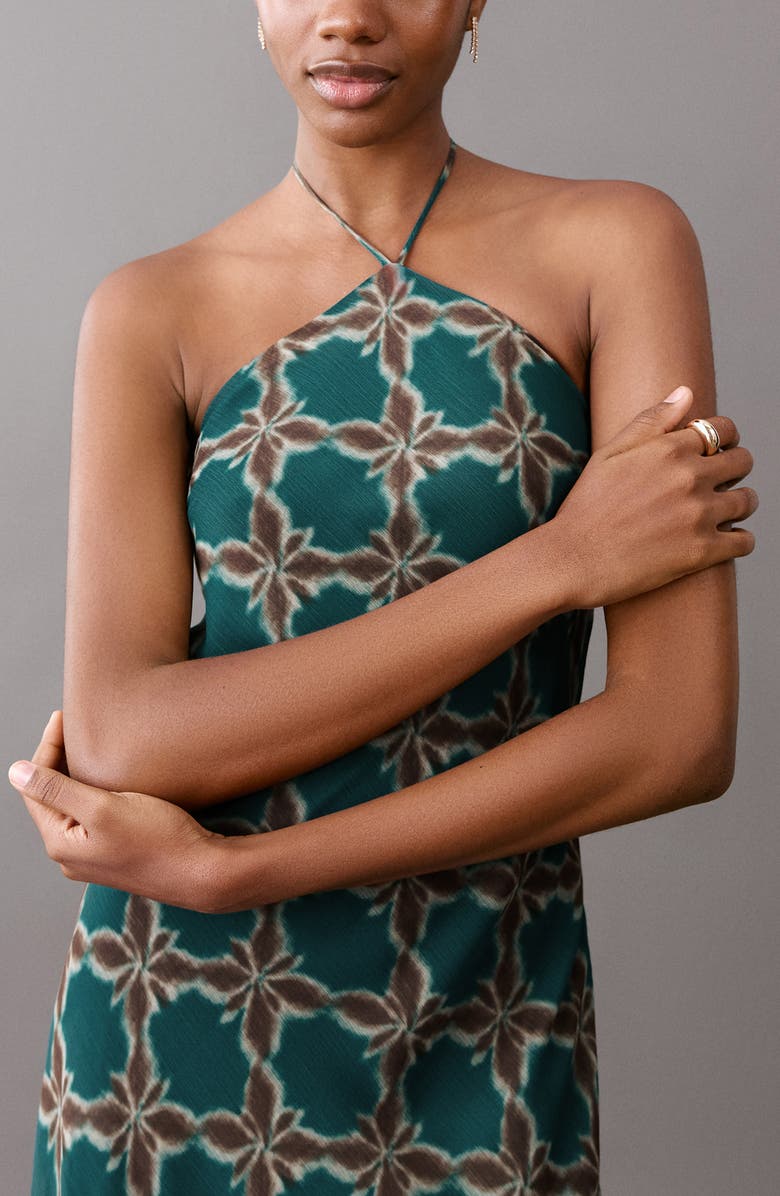 MANGO TEEN Floral Halter Maxi Dress, Alternate, color, Petrol Blue