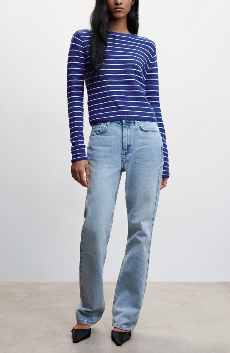 MANGO Stripe Crewneck Sweater, Alternate, color, Vibrant Blue