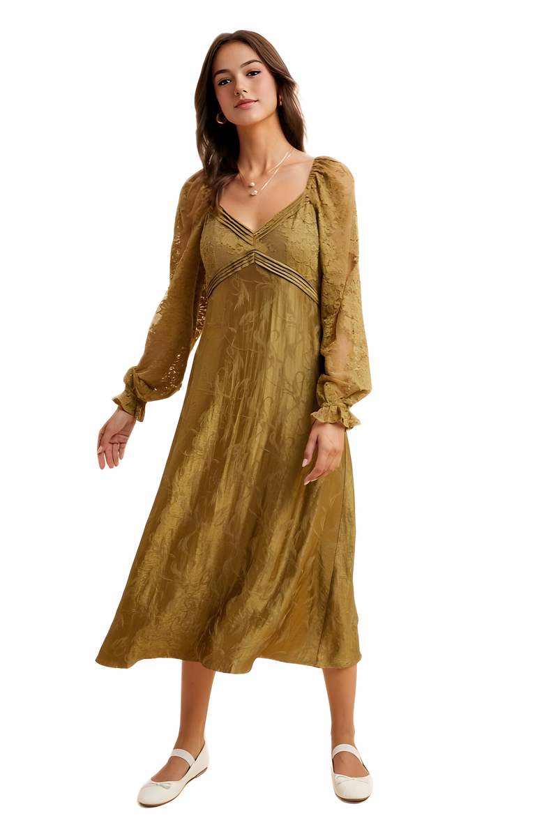 Knit and Lounge Long Sleeve Sheer Accent Midi Dress, Alternate, color, Olive Green