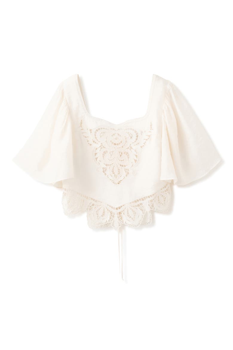 Embroidered Openwork Cropped Top, Alternate, color, OFF WHITE