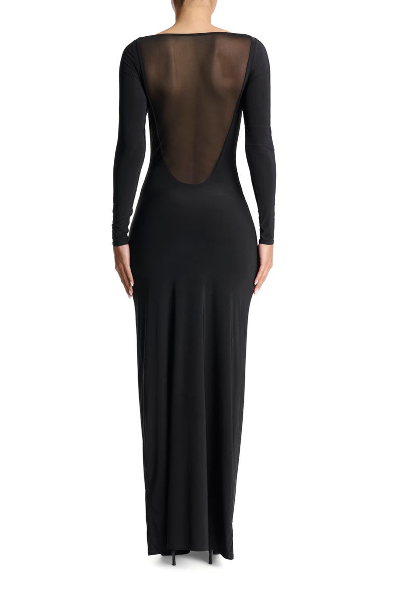Naked Wardrobe Hourglass Mesh Back Long Sleeve Maxi Dress, Alternate, color, 