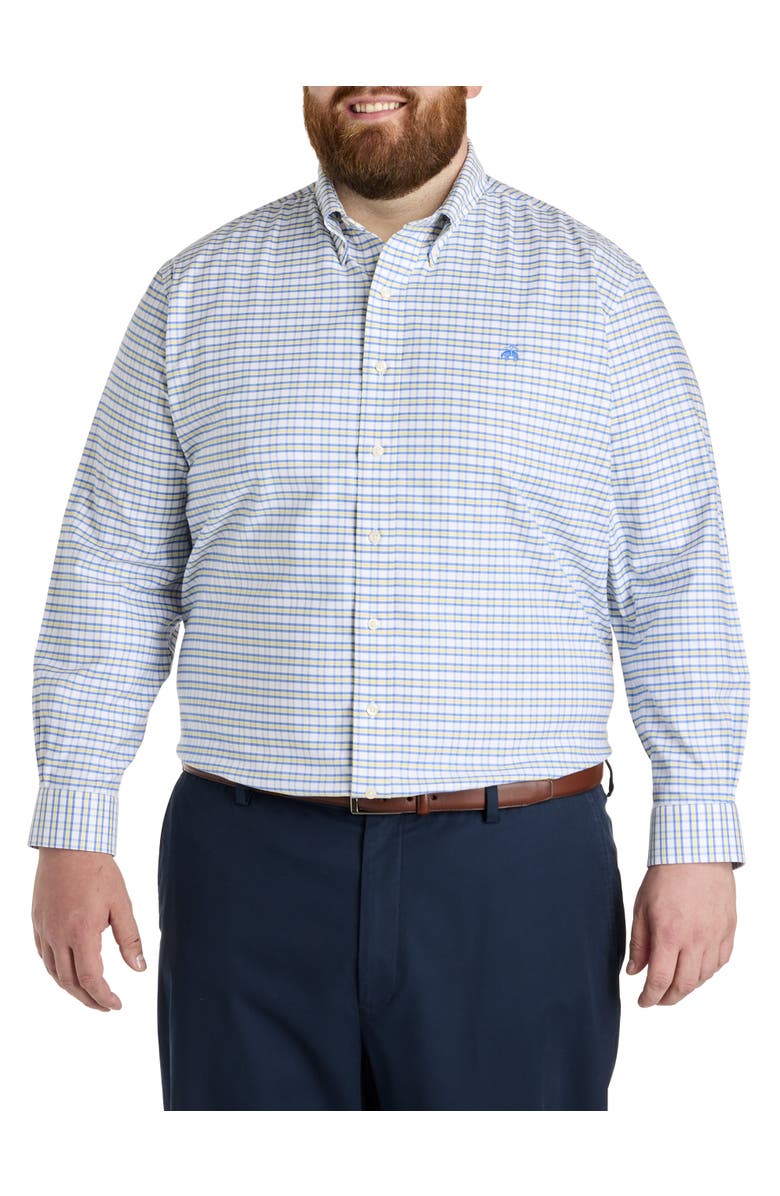Brooks Brothers Big & Tall Non-Iron Check Sport Shirt, Alternate, color, Regatta Yellow