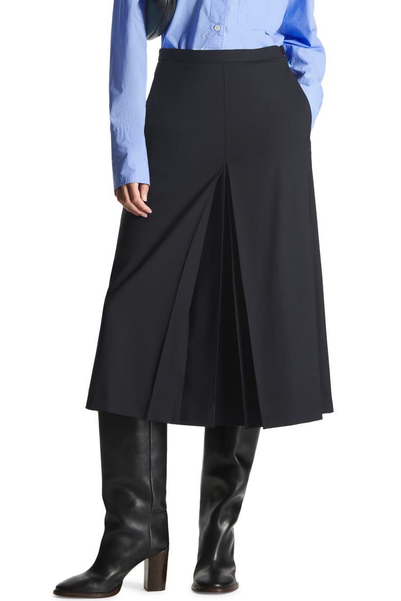 Stretch Wool Midi Skirt, Main, color, BLACK