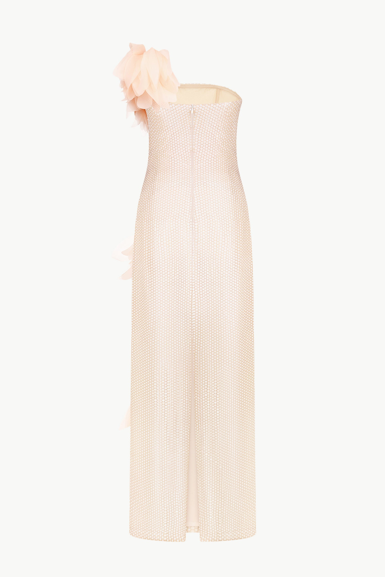 One-Shoulder Sequin Floral Gown, Alternate, color, Beige