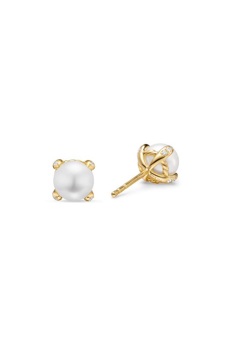 Pearl Classics Stud Earrings in 18K Yellow Gold & Diamonds, 6.6mm, Alternate, color, GOLD