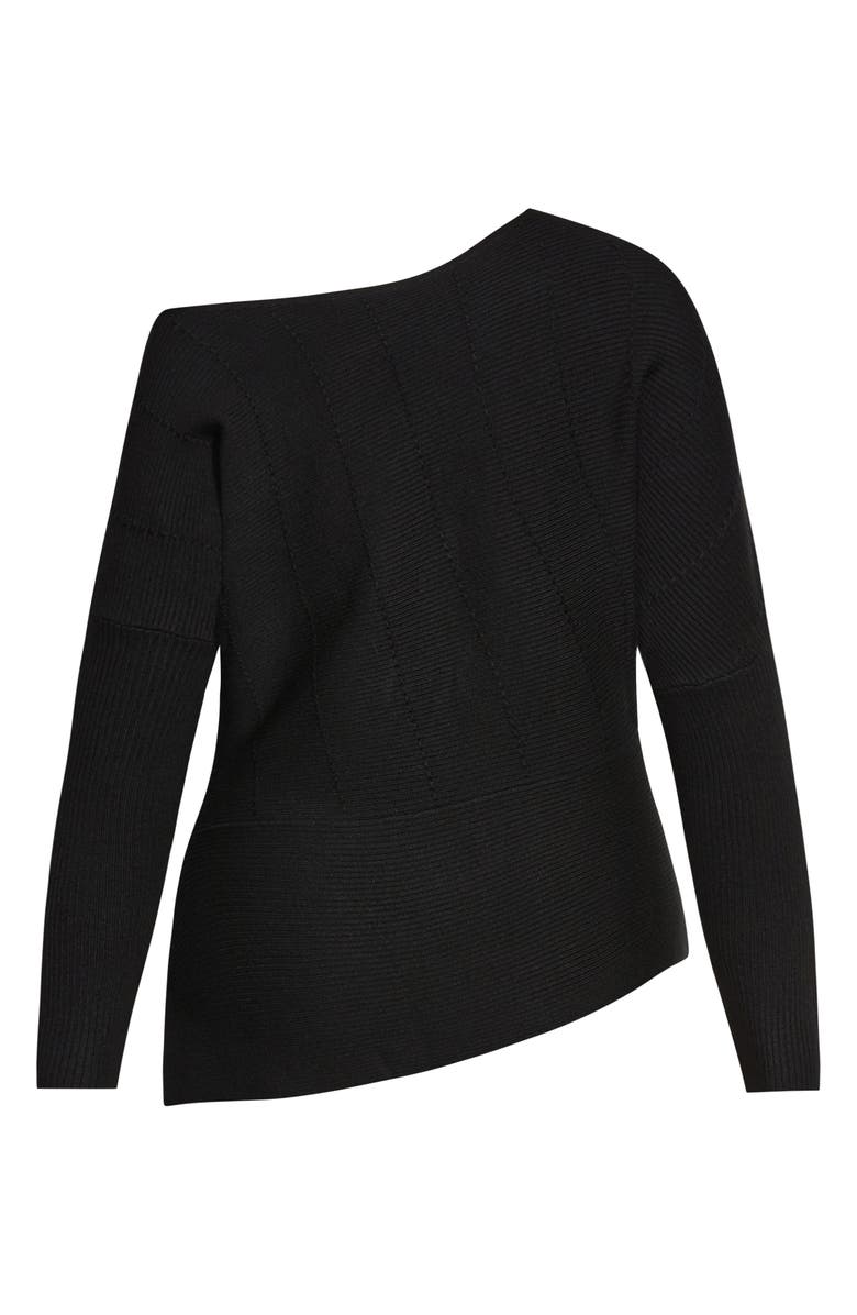 City Chic Lean In One-Shoulder Rib Sweater, Alternate, color, Black
