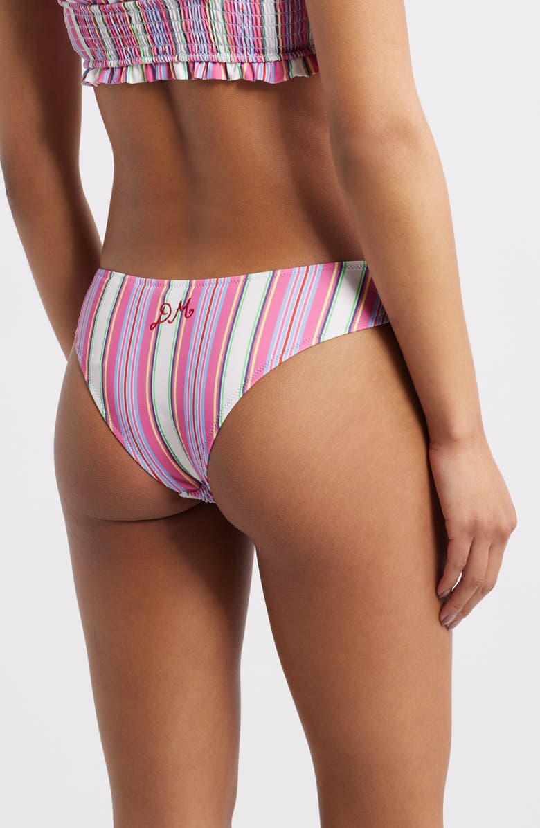 Damson Madder Stripe Smocked Bow Bikini Bottoms, Alternate, color, Pink