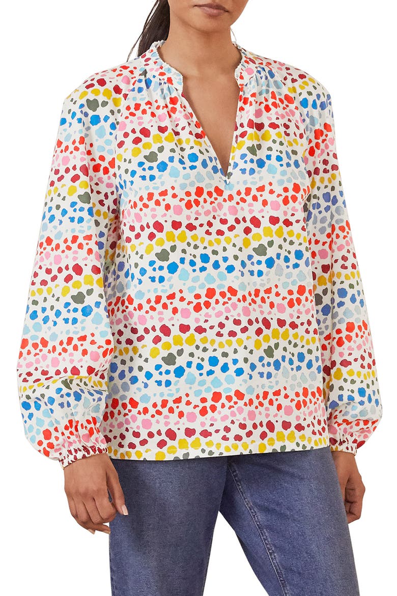 Heather Split Neck Blouse, Main, color, IVORY MULTI RAINBOW LEOPARD