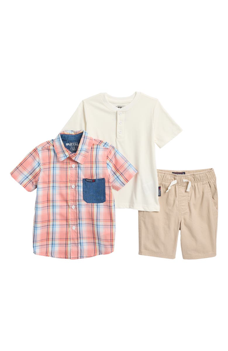 BUFFALO KIDS Kids' Plaid Button-Up Shirt, Henley T-Shirt & Shorts Set, Main, color, 