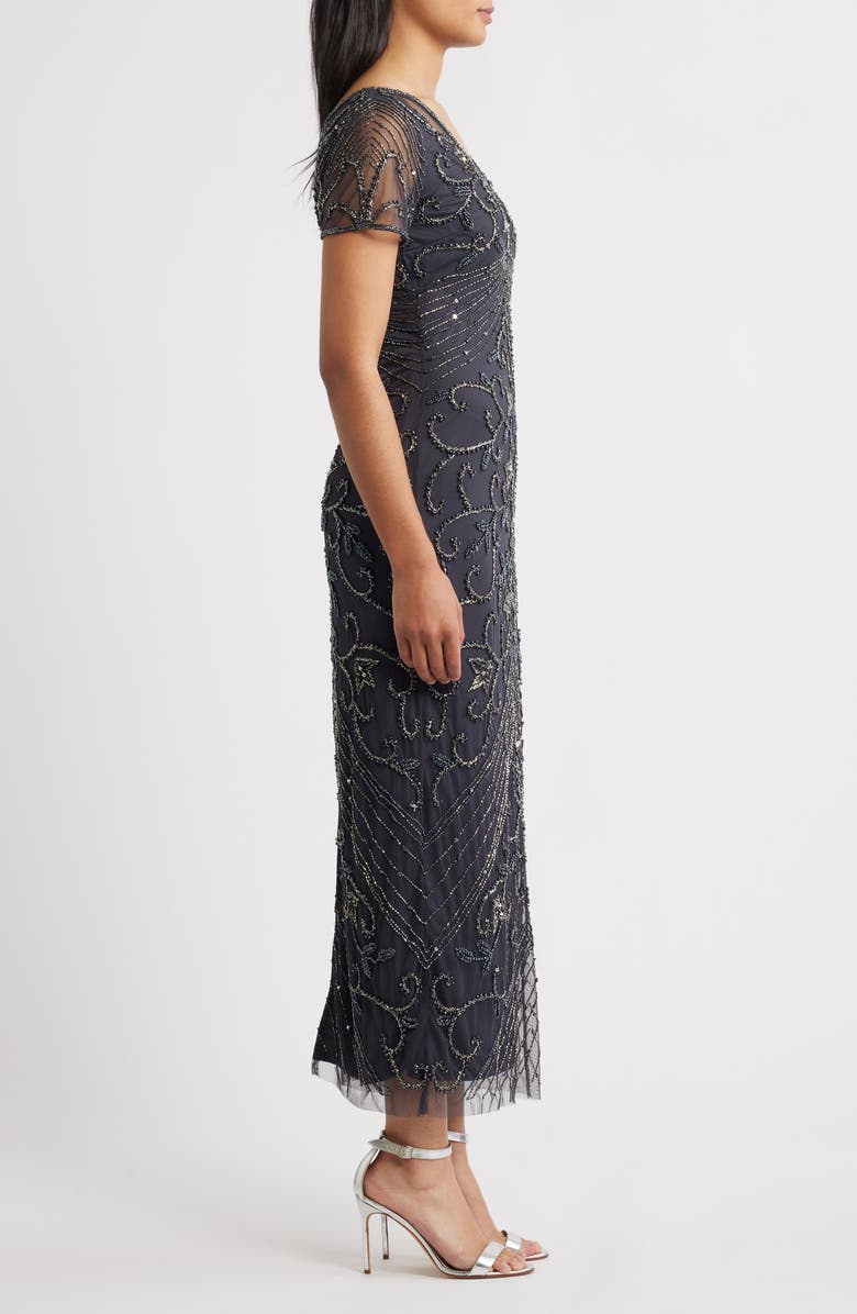 Pisarro Nights Beaded Mesh Column Gown, Alternate, color, Griffin