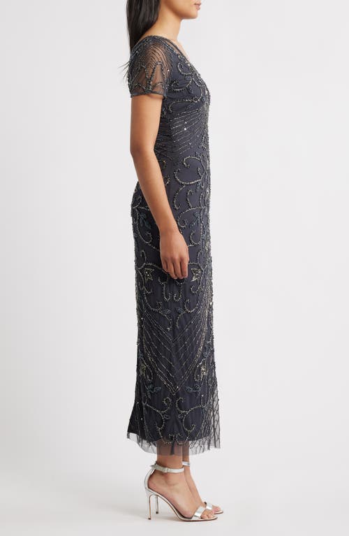 Pisarro Nights Beaded Mesh Column Gown In Brown