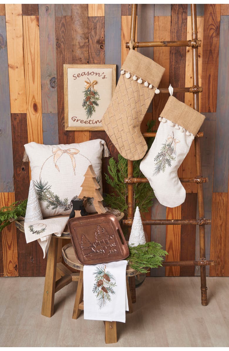 C&F Home Pinecone Wreath Throw Pillow, 18" x 18", Alternate, color, Beige