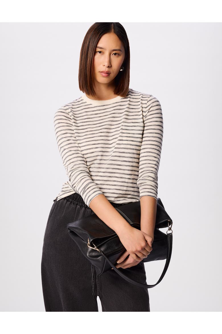 Stripe Crew Neck Pocket Top, Main, color, Ivory/Multi