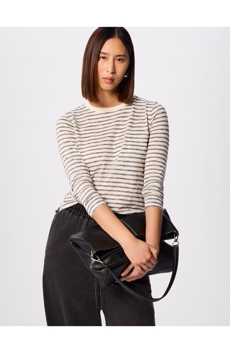 Whistles Stripe Crew Neck Pocket Top, Main, color, Ivory/Multi