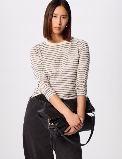 Stripe Crew Neck Pocket Top