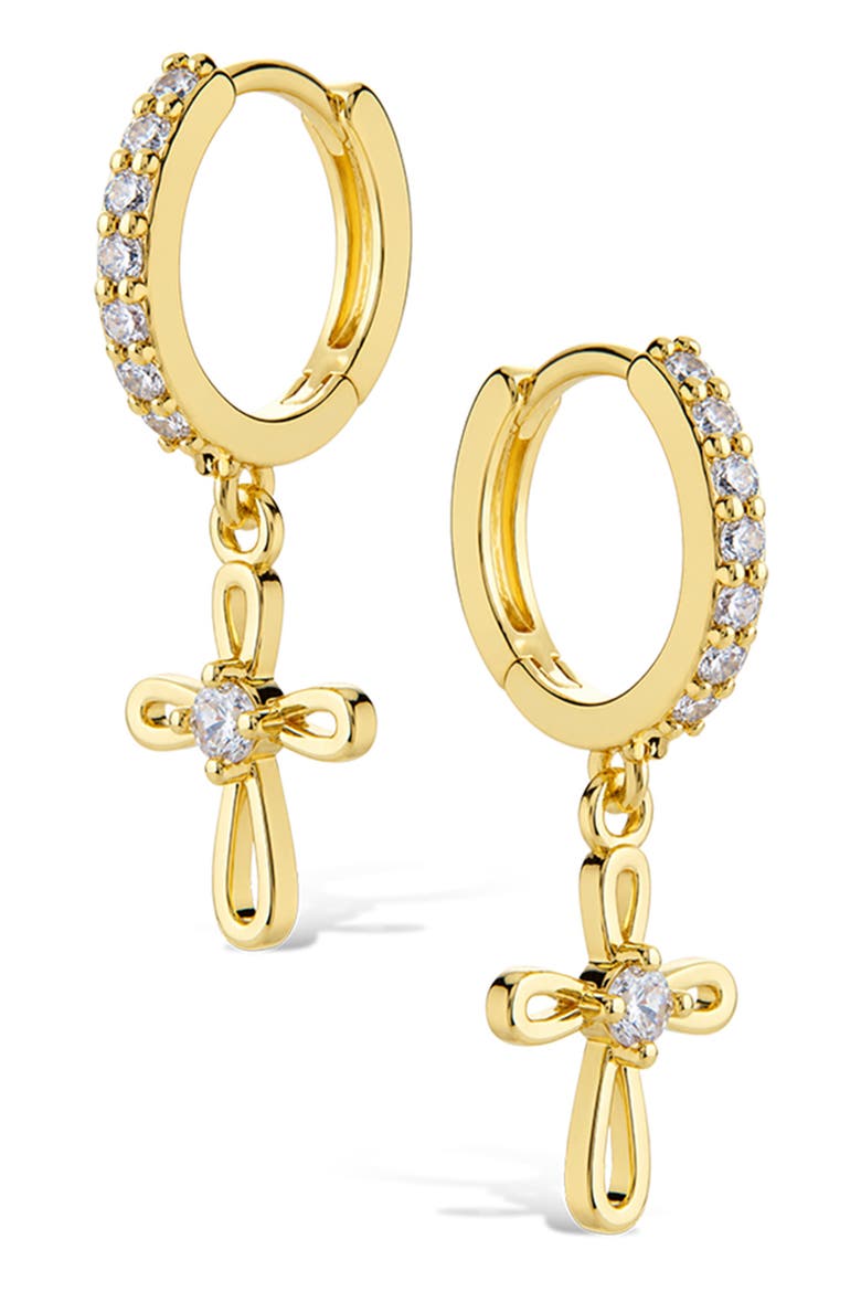 Cross Charm Huggie Hoop Earrings, Main, color, GOLD