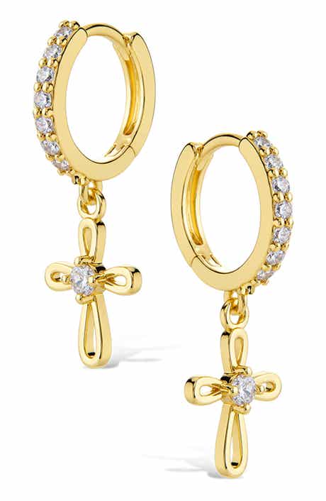 Cross Charm Huggie Hoop Earrings