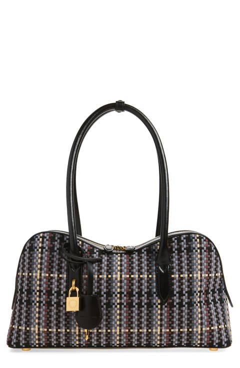 Medium Ryder Woven Faux Leather Top Handle Bag