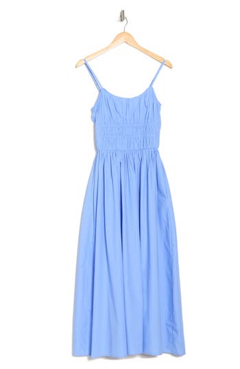 Wishlist Shirred Cotton Maxi Sundress In Blue