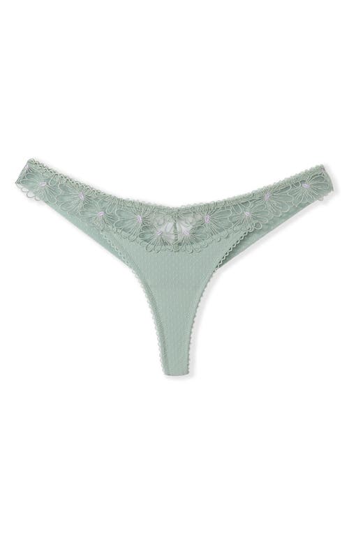 Etam Daisy Embroidered Tanga Thong In Green
