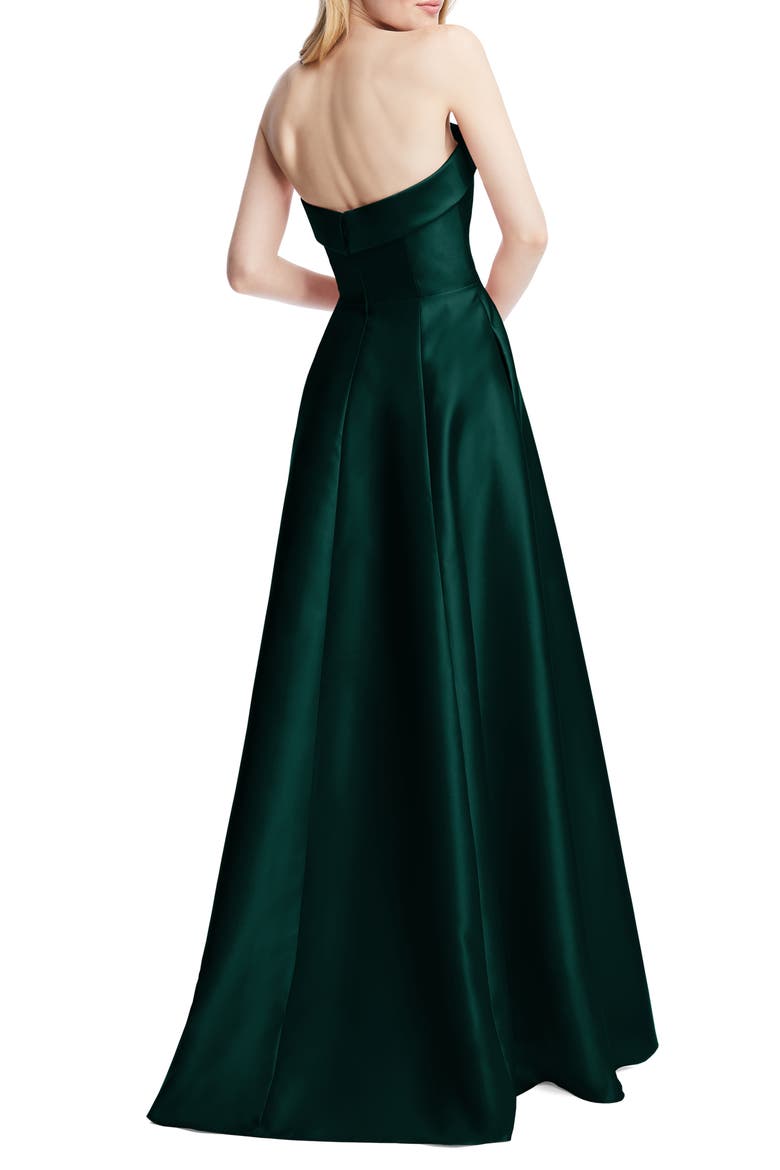 Strapless Cuff Satin Gown, Alternate, color, EVERGREEN