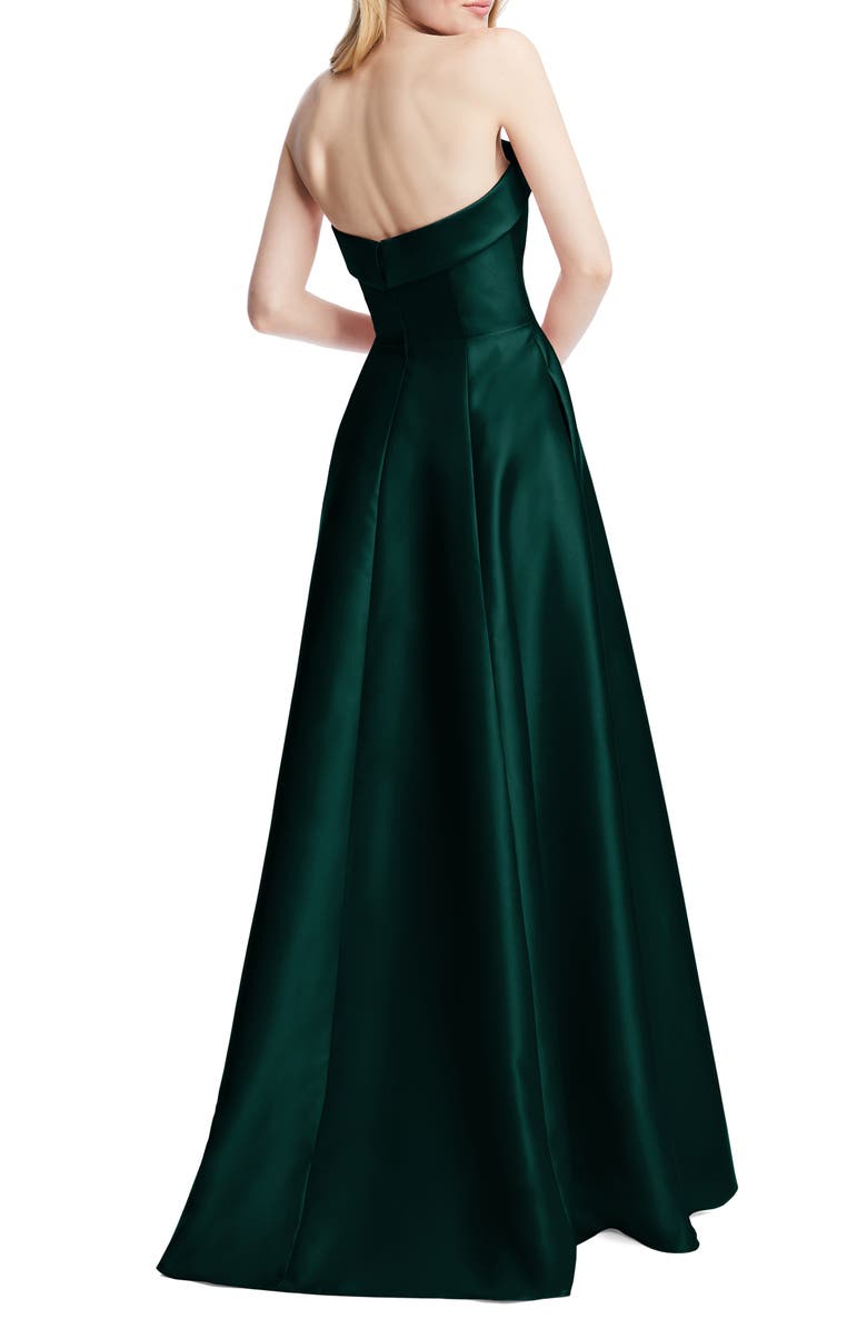 Alfred Sung Strapless Cuff Satin Gown, Alternate, color, Evergreen