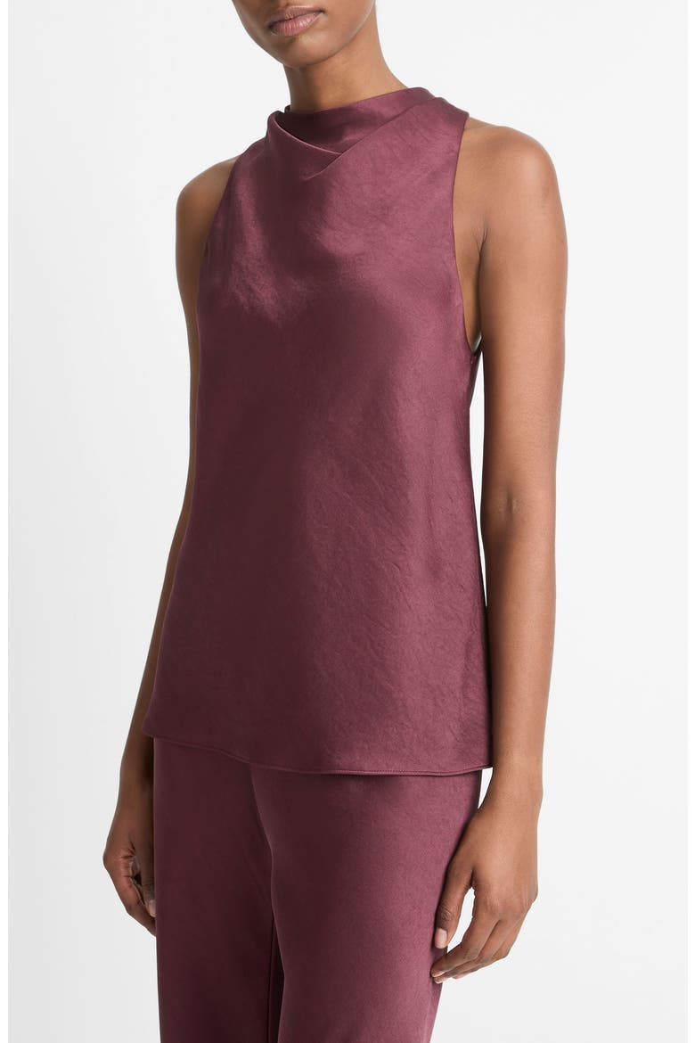 Cowl Neck Hammered Satin Sleeveless Top, Alternate, color, BLACK ROSE