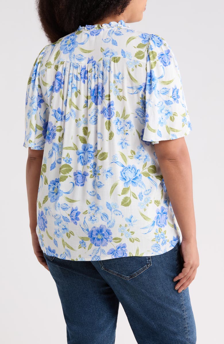 SUGARLIPS Milla Floral Print Woven Shirt, Alternate, color, White-Blue-Green