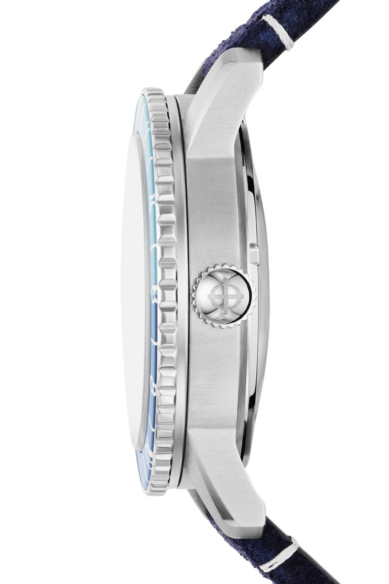 GMT Automatic Leather Strap Watch, 40mm, Alternate, color, BLUE