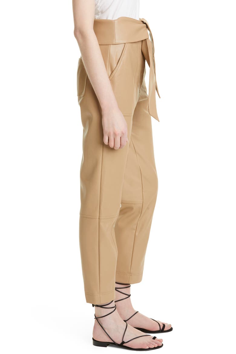 Jonathan Simkhai Tessa Tie Waist Faux Leather Crop Pants, Alternate, color, CAMEL