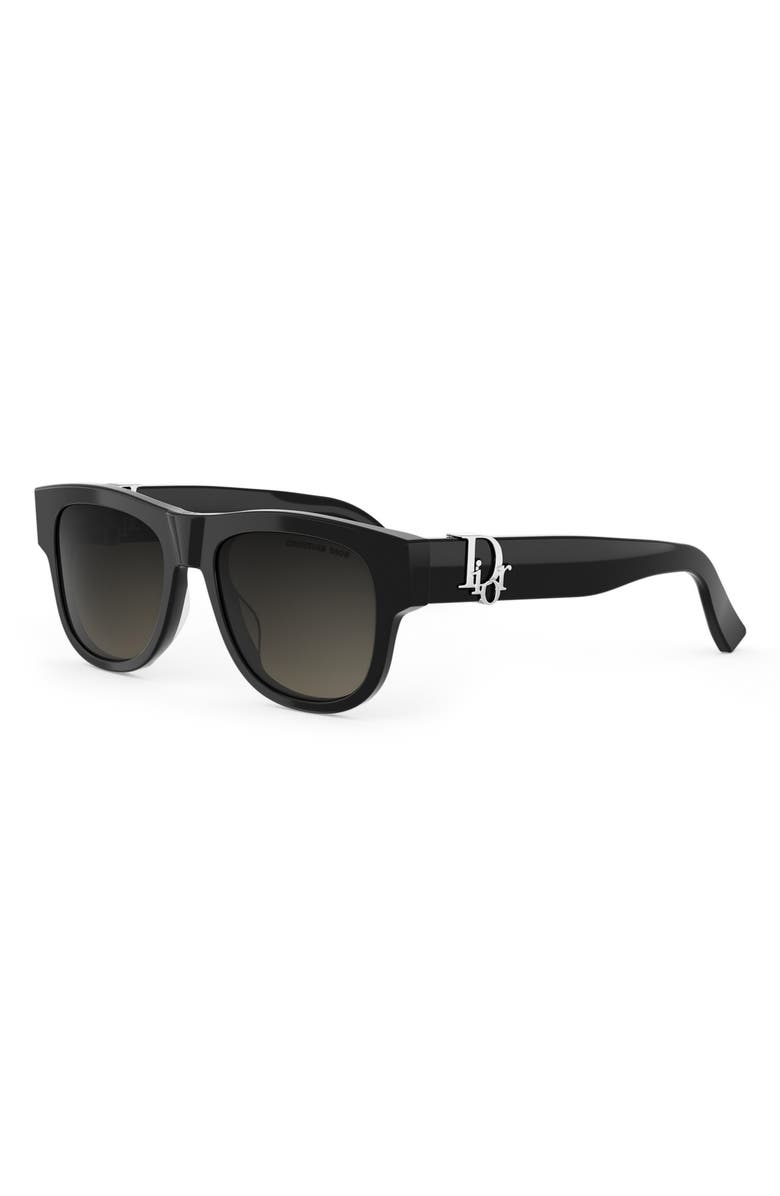 DIOR 'DiorOblique S3I 53mm Mirrored Geometric Sunglasses, Alternate, color, Shiny Black / Gradient Smoke