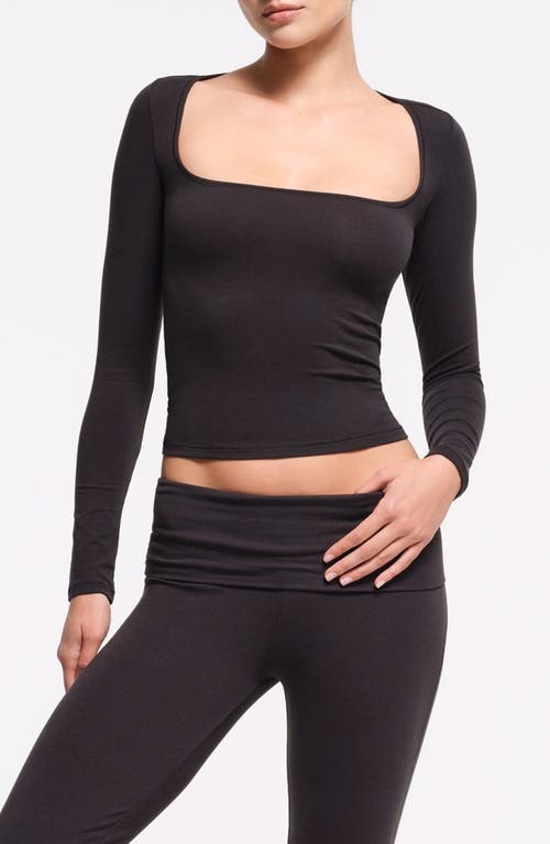 Skims Smooth Layers Square Neck Long Sleeve Top In Soot