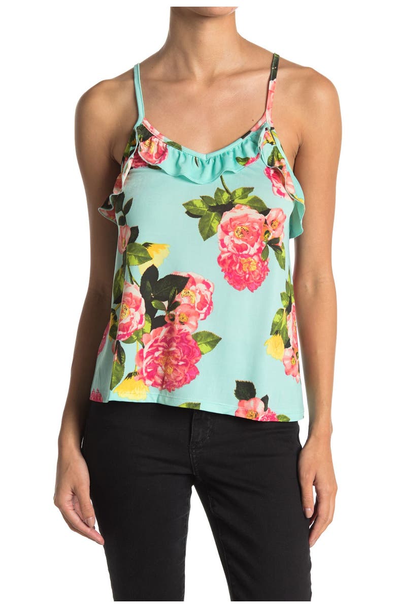 Betsey Johnson Floral Ruffle Trim Sleep Tank, Main, color, 