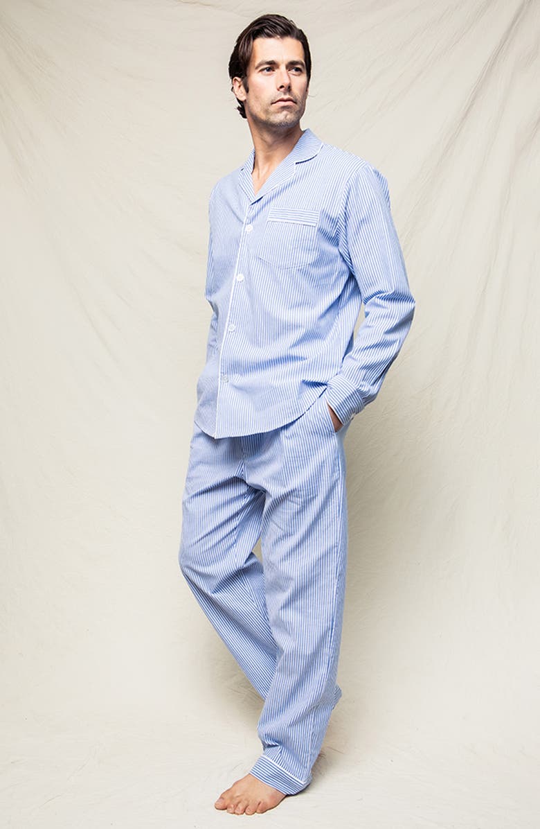 Petite Plume Stripe Seersucker Pajamas, Alternate, color, Blue