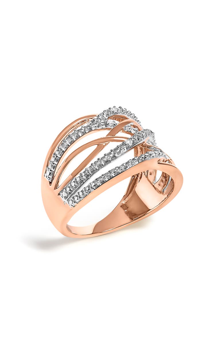 Haus of Brilliance Silver Diamond Accent Crossover Ring, Alternate, color, Rose