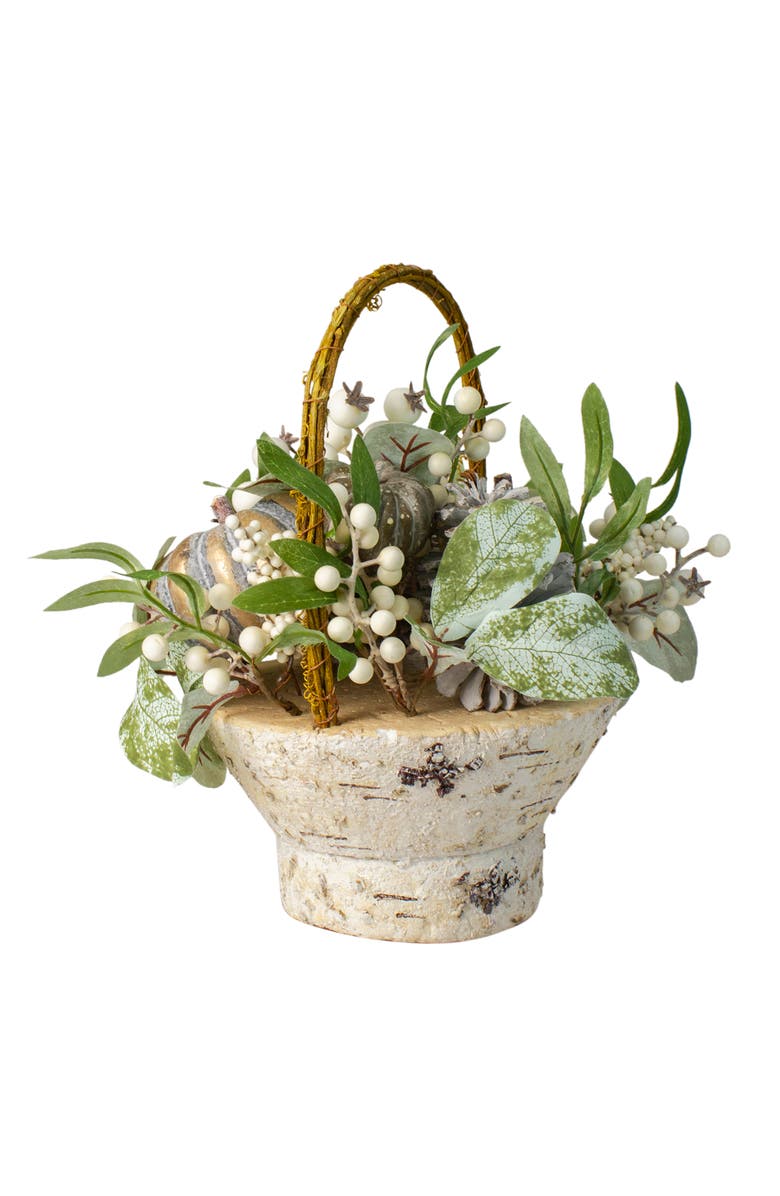 Northlight Gourds and Berries Fall Harvest Artificial Birch Basket Arrangement - 13", Alternate, color, 