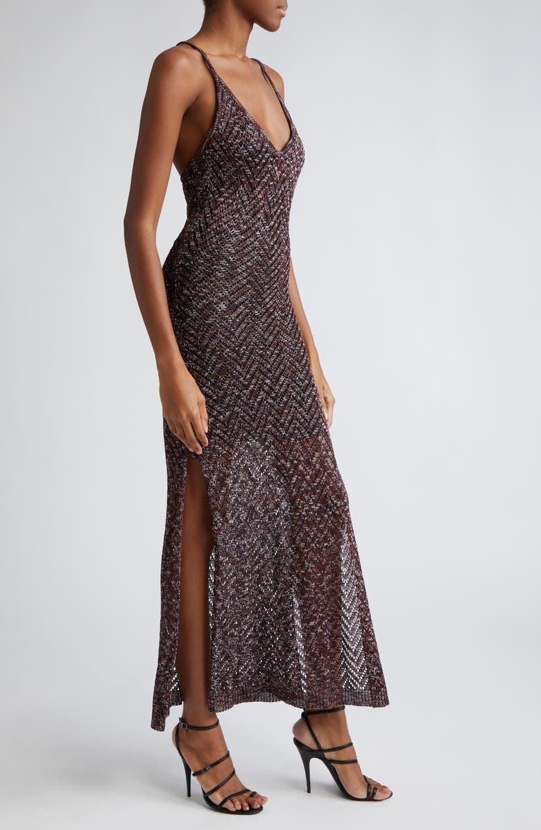 Missoni Scoop Neck Sleeveless Metallic Knit Chevron Maxi Dress, Alternate, color, 