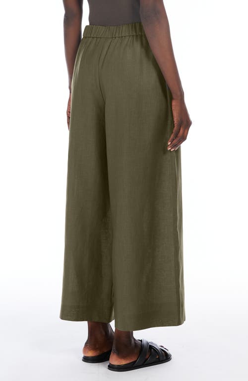 Mm Minnie Linen Wide Leg Crop Pants In Dark Green